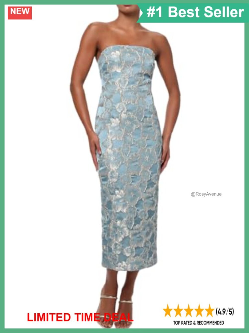 Strapless Floral Jacquard Midi Dress Sheath Cocktail Formal